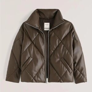 Abercrombie Womens Oversized Vegan Leather Brown Quilted Puffer Jacket Medium